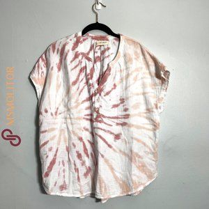 Lucky Brand Women's L Sleeveless Pink Tie-dye Button-up Top